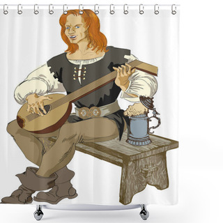 Personality  Medieval Minstrel. Vector Illustration  For Wallpaper, Banner, Background, Card, Book, Mural, Illustration, Landing Page, Cover, Placard, Poster, Banner, Flyer  Shower Curtains