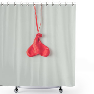 Personality  Top View Of Flipped Over Deflated Balloon On Ribbon Isolated On White, Valentines Day Concept Shower Curtains