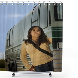 Personality  Woman On A Bus Shower Curtains