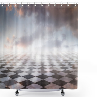 Personality  Gamero Chess, Pieces Marble Floor Shower Curtains