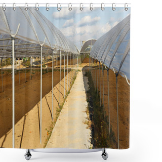 Personality  Large Industrial Greenhouses On A Spring Day Shower Curtains