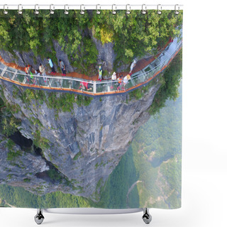 Personality  Aerial View Of The 100-meter-long And 1.6-meter-wide Glass Skywalk On The Cliff Of Tianmen Mountain (or Tianmenshan Mountain) In Zhangjiajie National Forest Park In Zhangjiajie City, Central China's Hunan Province, 1 August 2016. Shower Curtains
