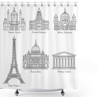 Personality  European Landmarks Line Icons Shower Curtains