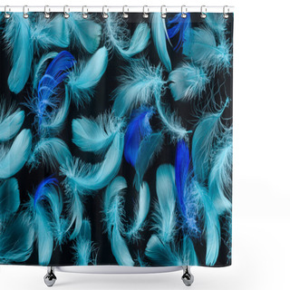 Personality  Seamless Background With Multicolored Blue Feathers Isolated On Black Shower Curtains