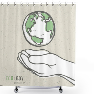 Personality  Earth Symbol In Hands. Vector Shower Curtains