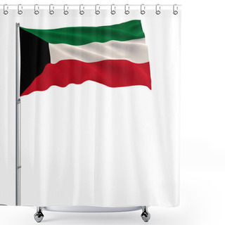 Personality  Flag Of Kuwait On The Flagpole Fluttering In The Wind On White Background, 3d Rendering. Shower Curtains