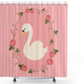 Personality  White Swan In Floral Frame On Pink Background Shower Curtains