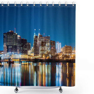 Personality  Newark, NJ Cityscape By Night Shower Curtains
