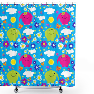 Personality  Seamless Pattern With Colorful Elephants On A Background Of Clou Shower Curtains
