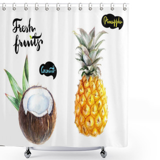Personality  Coconut, Pineapple Watercolor Set Shower Curtains