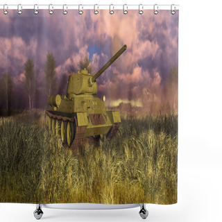 Personality  Tank T 34 At Battlefield Of World War II Shower Curtains