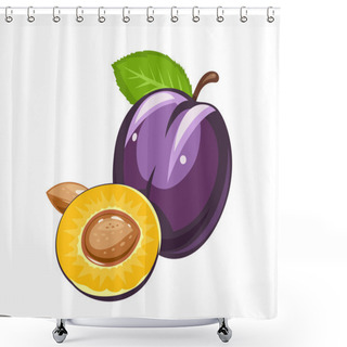 Personality  Plum. Ripe Juicy Fruit With Nut And Leaf Shower Curtains