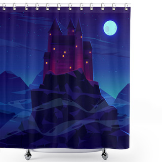Personality  Ancient Castle Or Fortress In Mountains Vector Shower Curtains