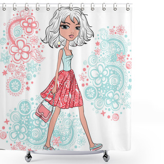 Personality  Vector Fashion Hipster Girl Shower Curtains