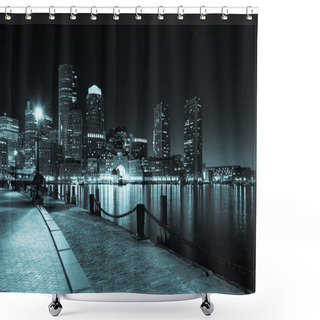 Personality  Boston Skyline By Night - Massachusetts - USA Shower Curtains