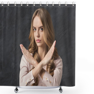 Personality  Woman Show Stop Discrimination Sign With Crossed Hands Shower Curtains