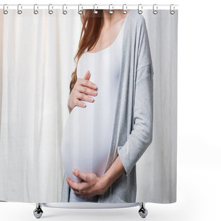 Personality  Pregnant Woman Touching Belly Shower Curtains