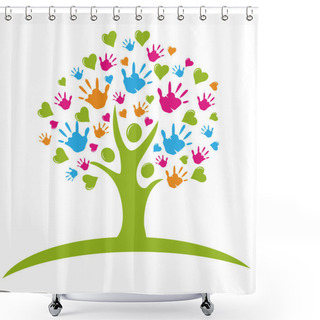Personality  Tree With Hands And Hearts Figures Logo Shower Curtains