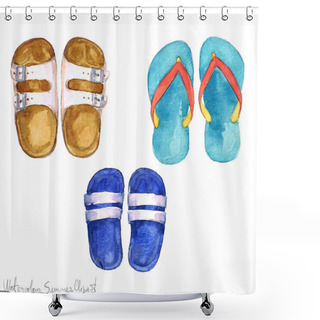 Personality  Watercolor Summer Clipart - Flipflops  Shower Curtains