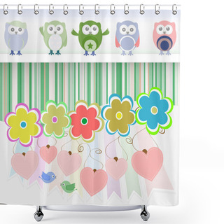 Personality  Sweet Owls, Flowers, Love Hearts And Cute Birds Shower Curtains