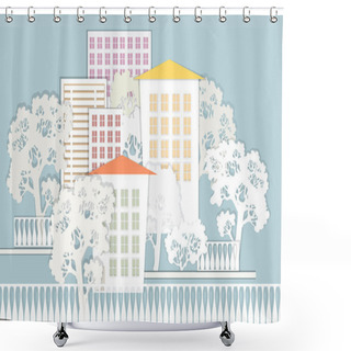 Personality  Cute Architectural Background. Vector Illustration. Shower Curtains