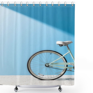 Personality  Back Wheel Of Bicycle In Front Of Blue Wall Shower Curtains