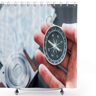 Personality  Vintage Compass In Mans Hand, Adventure And Discovery Concept   Shower Curtains