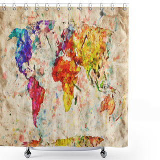 Personality  Vintage World Map. Colorful Paint, Watercolor On Grunge, Old Pap Shower Curtains