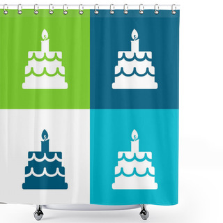 Personality  Birthday Cake Flat Four Color Minimal Icon Set Shower Curtains
