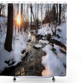 Personality  Winter Creek At Sunset Shower Curtains