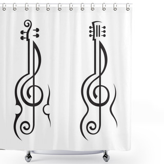 Personality  Violin, Guitar And Treble Clef Shower Curtains
