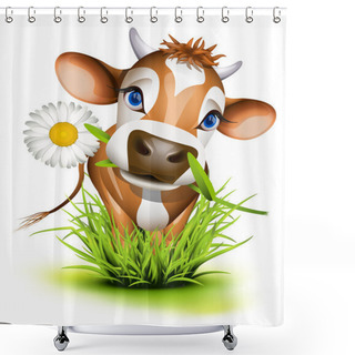 Personality  Jersey Cow In Grass Shower Curtains