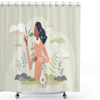 Personality  Vegan Lifestyle As Natural Organic Food And Bio Thinking Tiny Person Concept Shower Curtains