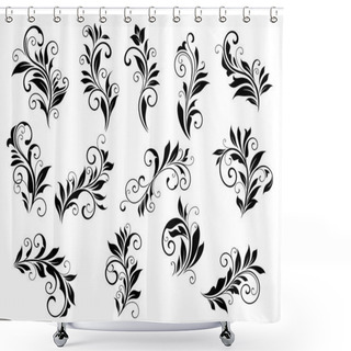 Personality  Retro Floral Motifs And Foliate Vignettes Set Shower Curtains