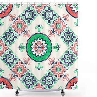 Personality  Romanian Vector Pattern Inspired From Traditional Embroidery Shower Curtains