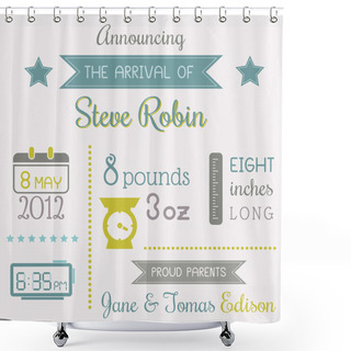 Personality  Baby Boy Arrival Card With Place For Your Text - In Vector Shower Curtains