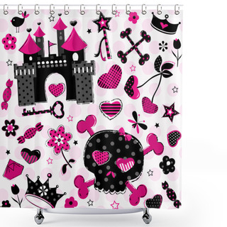Personality  Girlish Aggressive Cute Black And Red Elements Shower Curtains