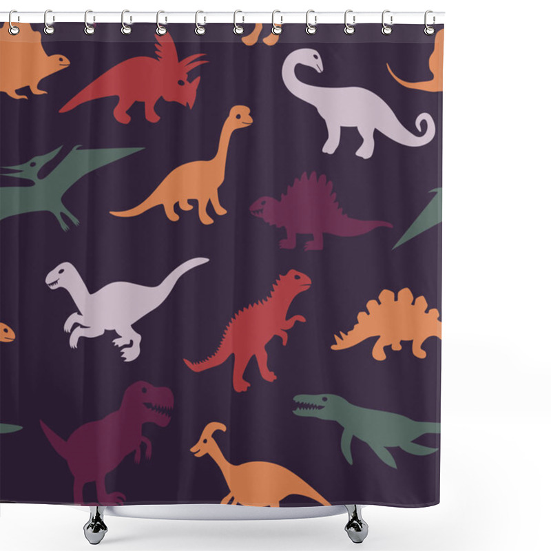 Personality  Cartoon Multi-colored Silhouettes Of Giant Prehistoric Dinosaurs Shower Curtains