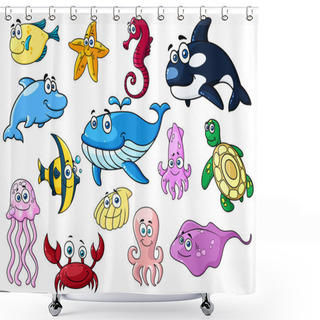 Personality  Cartoon Sea Animals With Happy Emotions Shower Curtains