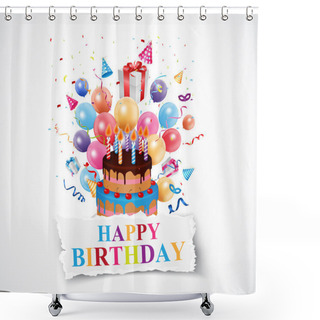 Personality  Happy Birthday Card With Cake Shower Curtains