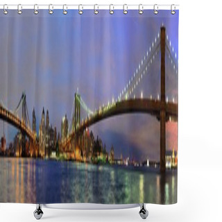 Personality  East River At Night In New York Shower Curtains