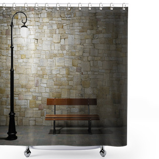 Personality  Illuminated Brick Wall With Old Fashioned Street Light And Bench Shower Curtains