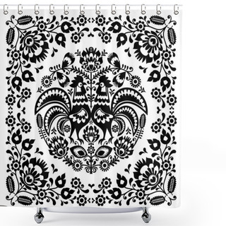 Personality  Polish Floral Art, Traditional Flowers And Roosters Shower Curtains