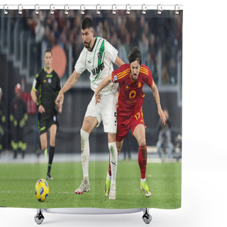 Personality  Rome, Italy 17.03.2024: Martin Erlic Of Sassuolo Fight For The Ball With Sardar Azmoun Of Roma During The Italy Serie A TIM 2023-2024 Football Match AS Roma Vs US Sassuolo Calcio At Olympic Stadium In Rome. Shower Curtains