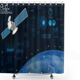 Personality  Satellite And Network Data Exchange Over Planet Ea Shower Curtains