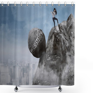 Personality  Businesswoman Pulls Persistence Word On The Cliff Shower Curtains