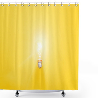 Personality  Glowing Light Bulb On Yellow Background, Having New Ideas Concept Shower Curtains