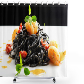 Personality  Fine Dining, Italian Squid Ink Pasta   Shower Curtains