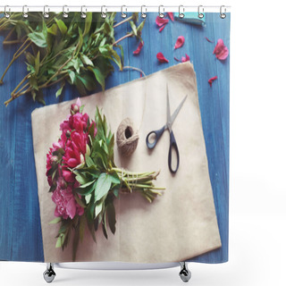 Personality  Workplace Of Florist With Beautiful Peonies Shower Curtains