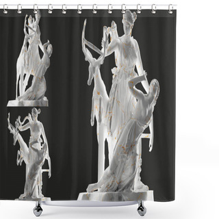 Personality  Renaissance Gold Artemis And Iphigeneia Statue 3D Render Perfect For Fashion, Album Cover Shower Curtains